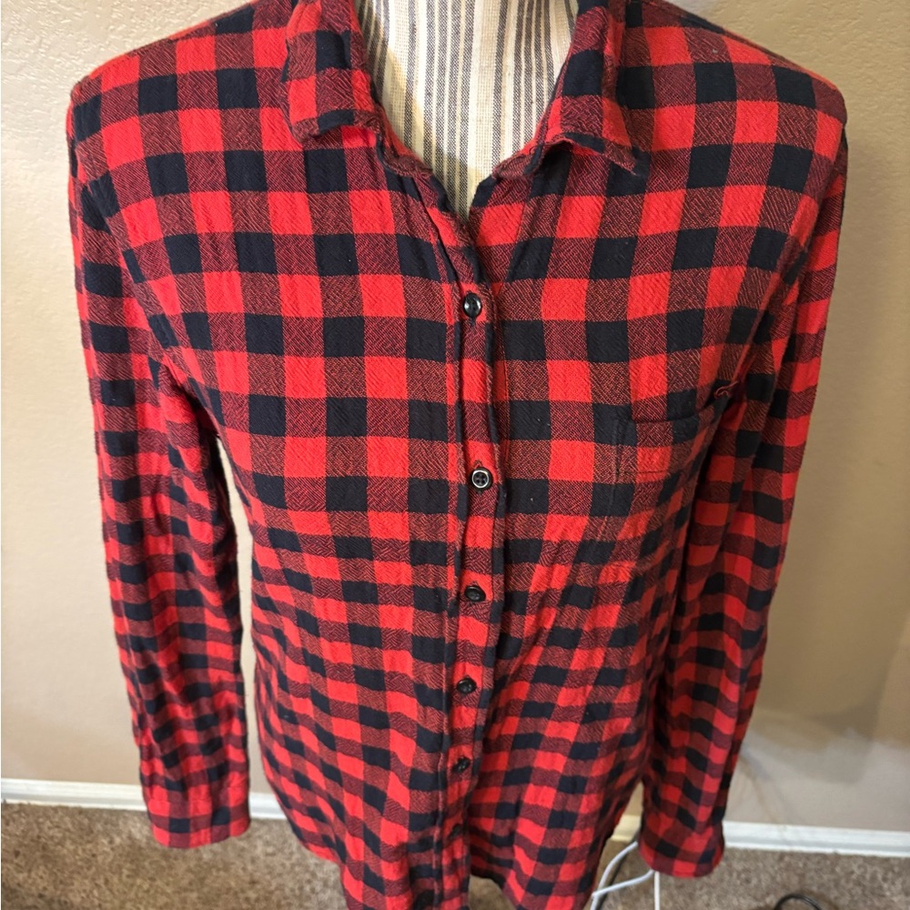 Ralph Lauren Denim & Supply Top Medium RL Tomboy Red Black Buffalo Plaid Rustic - Picture 6 of 16